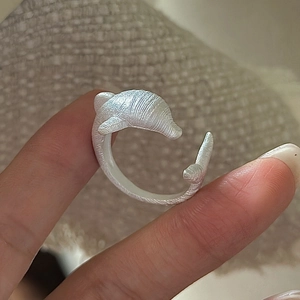 S925 sterling silver dolphin wrap ring with matte finish and adjustable open band design