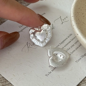 Vintage S925 sterling silver heart earrings with textured ruffles and zircon stones