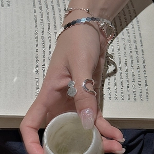 S925 sterling silver jewelry set with geometric wave ring and minimalist bracelet