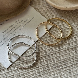 Boucles d'Oreilles Créoles en Argent Sterling 925 Texture Bambou pour Femme Minimaliste Style Coréen Or Argent