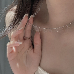 S925 Sterling silver necklace with fringe tassels and matching bead ring set