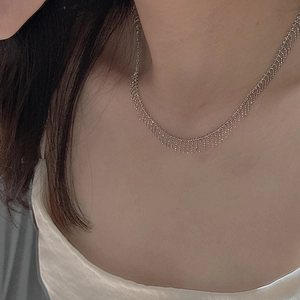 S925 sterling silver fringe tassel necklace with multiple layers of fine bead chains