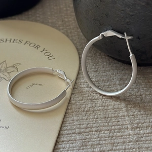 Minimalist matte S925 sterling silver hoop earrings with brushed metal finish for women