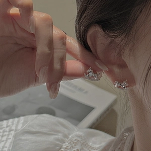 Minimalist S925 sterling silver rocking horse earrings featuring sparkling zircons for women