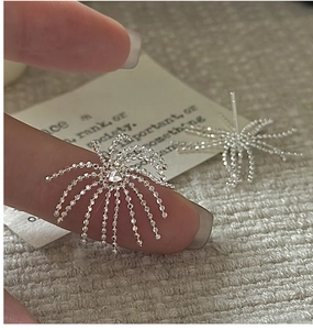 Close-up of S925 sterling silver firework earrings with sparkling zircon tassels