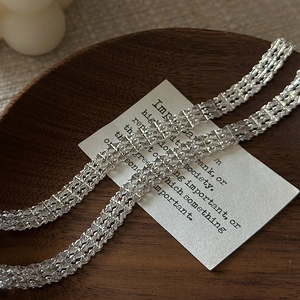 Bracelet S999 en Argent Sterling Tressé Multi-couches à Losanges pour Femmes Rétro Minimaliste Scintillant Bijoux Réglables