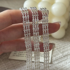 Bracelet multi-rangs en argent sterling S999 scintillant avec finition taille diamant