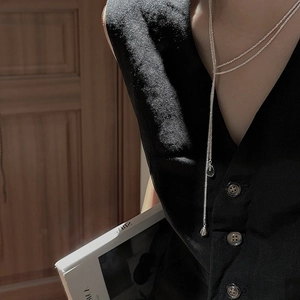 S925 silver Y-shaped long necklace featuring elegant crystal teardrop pendants for women
