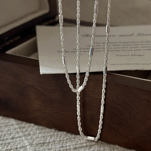 S925 Sterling Silver Minimalist Twist Rope Chain Necklace For Women Geometric Cylindrical Bead Clavicle Chain Vintage Style Jewelry