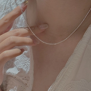 S925 sterling silver twist rope and smooth bead chain necklace worn with lace