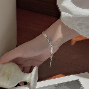 Elegant multi-layer S999 sterling silver chain bracelet with laser cut sparkle texture