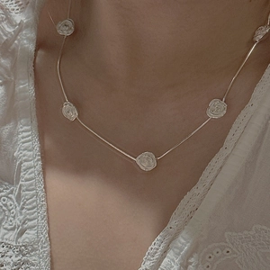 S925 sterling silver rose necklace with five floral charms on a sleek snake chain