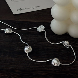 S925 silver rose and heart charm necklace on a sleek snake chain for women
