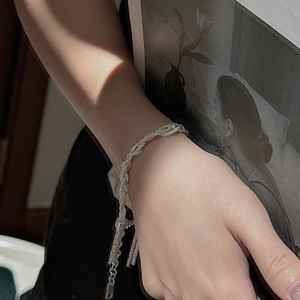S925 sterling silver multi-layered cross chain bracelet with vintage braided texture for women