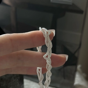 Minimalist S925 sterling silver multi-layer woven cross bracelet for women with chic texture