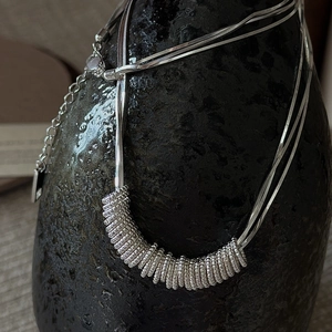 Triple-layered S925 sterling silver twist circle necklace with polished snake chain design