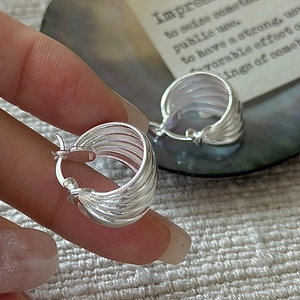 S925 Sterling Silver Wave Texture Hoop Earrings For Women Korean Minimalist Irregular Spiral Ripple Design Fashion Jewelry