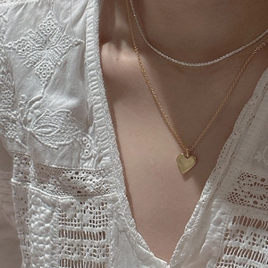 Ensemble de colliers en argent S925 avec pendentif cœur doré et ras du cou brillant
