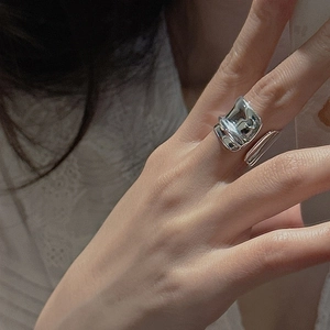 S925 sterling silver wide band open ring with irregular textured lava design for women
