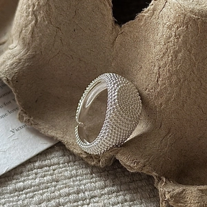 S925 sterling silver open ring featuring vintage beaded texture and adjustable design
