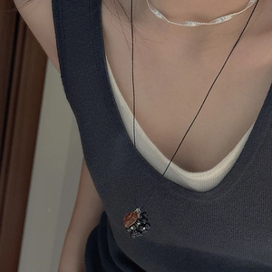 S925 sterling silver grape necklace set with silver choker and beaded amber pendant