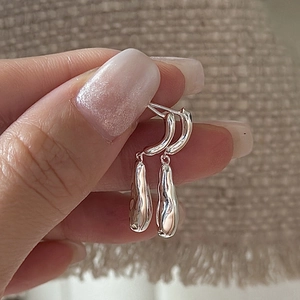 925 Sterling Silver Teardrop Earrings Irregular Liquid Metal Lava Style Minimalist Drop Earrings For Women Jewelry Gift