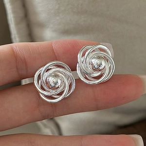 Vintage 925 Sterling Silver Spiral Floral Stud Earrings For Women Minimalist Twisted Bead Design Elegant Jewelry Gift