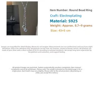 Detail of S925 sterling silver necklace with clear crystals and beaded chain 43+5cm