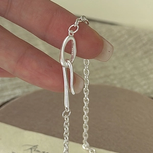 Minimalist S925 sterling silver chain bracelet with unique hook clasp closure detail