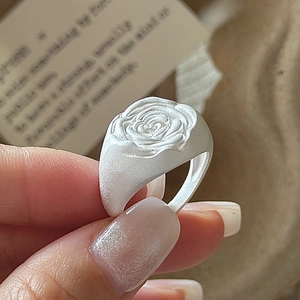 925 Sterling Silver Rose Flower Ring Vintage Matte Relief Adjustable Open Ring For Women Niche Design Handcrafted Jewelry