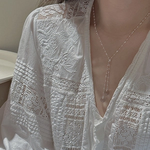 Elegant S925 silver Y-shaped necklace with translucent crystal beads on lace top