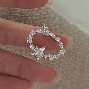 925 Sterlingsilber Stern Offener Ring Für Damen Nischendesign Personalisierte Strass Oval Verstellbarer Fingerring Retro Schmuck Geschenk