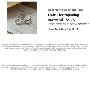 Detail showing S925 sterling silver tassel rings weight and size specifications