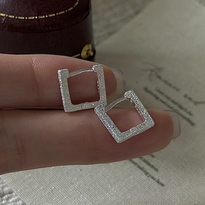 S925 Sterling Silver Square Stud Earrings For Women Korean Fashion Minimalist Geometric Glitter Frosted Earrings Jewelry