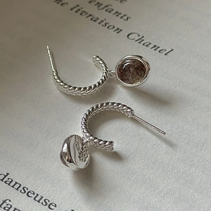Vintage S925 sterling silver rope twist earrings with brown rutilated quartz pendants