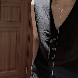 Minimalist S925 sterling silver Y-shaped sweater necklace with crystal drop pendant