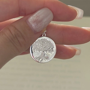 S925 sterling silver tree of life round pendant necklace for women in vintage style