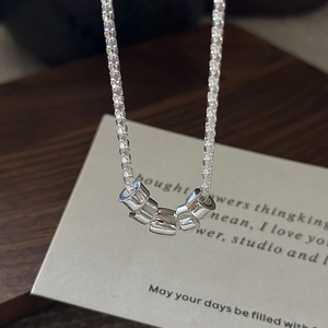 S925 sterling silver popcorn chain necklace with five high-polished cylindrical pendants