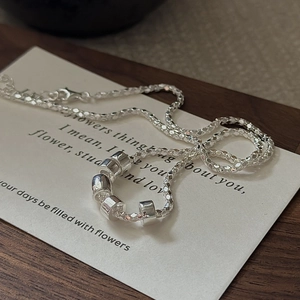 Minimalist S925 sterling silver popcorn chain necklace with cylinder beads on art card