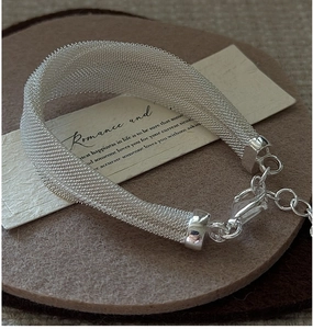 Detail of S925 sterling silver mesh bracelet with lobster clasp and adjustable chain