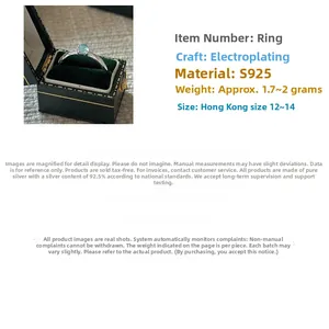 Detailed specs of S925 sterling silver ring with aquamarine gemstone in a jewelry box