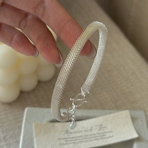 925 Sterling Silver Mesh Weave Bracelet For Women Minimalist Adjustable S-Hook Hand Chain With Heart Pendant Jewelry Gift
