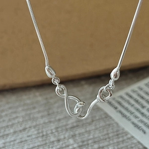 925 Sterling Silver Korean Minimalist Infinity Buckle Necklace For Women Vintage Style Snake Chain Clavicle Jewelry Gift