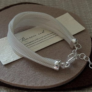 S925 Sterling Silver Mesh Weave Bracelet For Women Retro Minimalist Mesh Chain Fashion Jewelry Elegant Adjustable Hand Decor