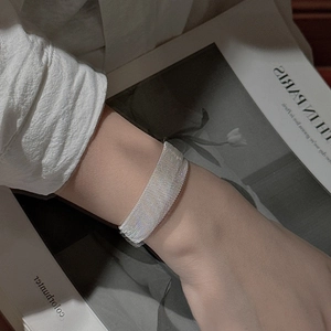 Fashionable S925 sterling silver woven mesh bracelet featuring a wide fluid metal texture