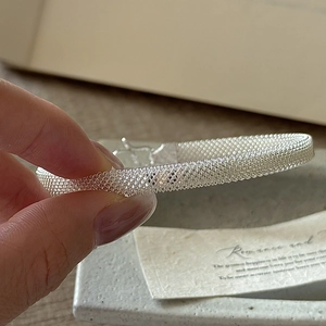 S925 sterling silver mesh woven bracelet with flexible metallic texture for women