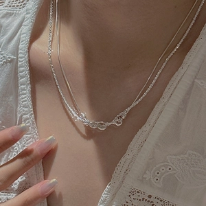 S925 sterling silver layered necklace with snake chain and twist knot pendant
