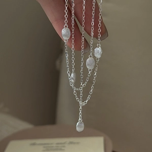 Minimalist 925 Sterling Silver Necklace For Women Simple Brushed Bean Pendant Clavicle Chain Geometric Sun Style Jewelry Gift