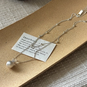 Minimalist S925 sterling silver double-layer necklace with brushed bead and crystal pendant