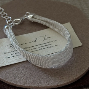 S925 sterling silver mesh woven bracelet with lobster clasp and adjustable chain